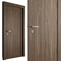 Wooden Hinged Door With Natural Wood Grain And Silver Metal Handle Design