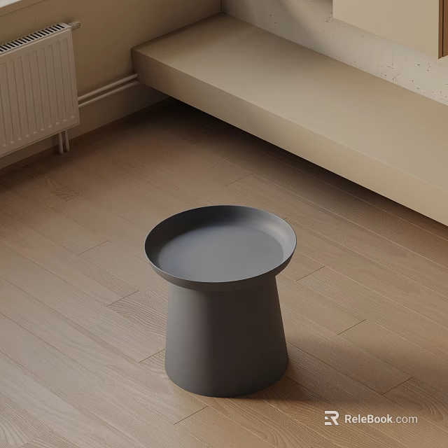 Gray Round Top Side Table with Smooth Finish on Wooden Floor in Minimalist Interior 3d model 