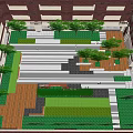 Red Brick Courtyard With Trees Stone Paved Paths And People Walking
