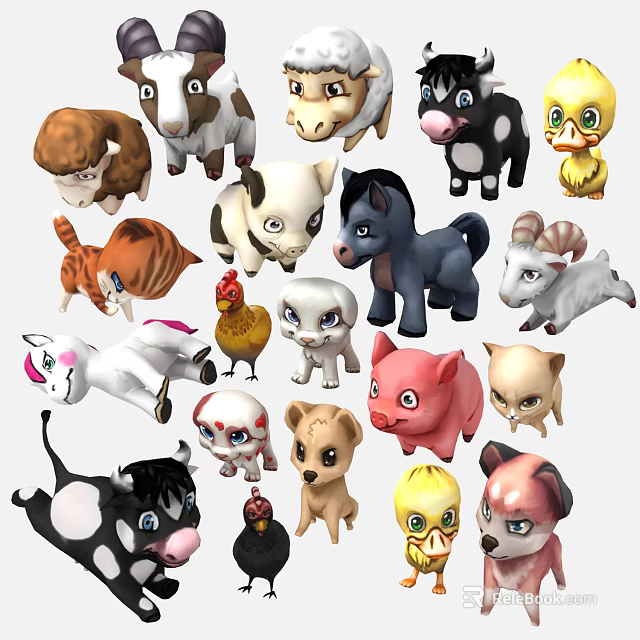 Cute Colorful Stuffed Animal Toys With Various Designs For Children Playtime 3d model 