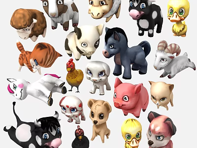 Cute Colorful Stuffed Animal Toys With Various Designs For Children Playtime 3d model