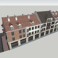 European Style Commercial Street With Red Roofs Arched Doors And Balconies