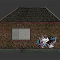 Cartoon Style House Scene with Red Brick Exterior Gray Roof Windows Door and Steps