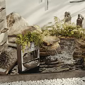 Charming Garden Ornament with Flowing Water Green Ferns Natural Stones and Decorative Structures
