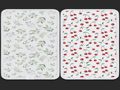 Colorful Daily Life Mats with Green Leaf Patterns and Red Cherry Designs 3d model