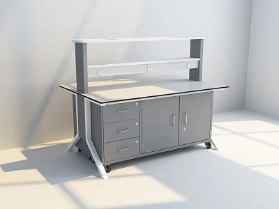 Modern Functional Desk With Upper Shelf Spacious Tabletop Drawers Cabinets And Mobile Wheels 3d model