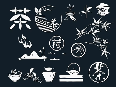Traditional Asian Silhouette Art With Bamboo Leaves Flowers And Nature Elements 3d model
