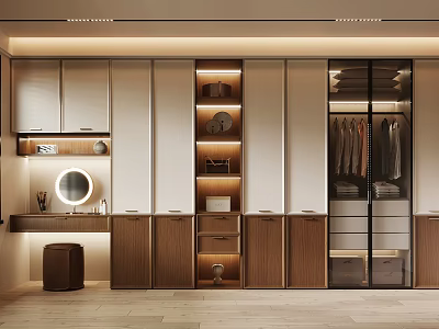 Modern Wardrobe Interior Design With Glass Doors Hanging Rails Storage Shelves And Drawers 3d model