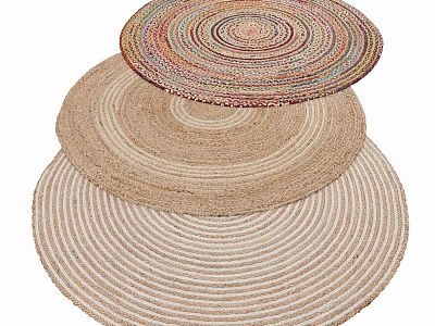 Woven Round Rugs in Neutral and Multi Colored Hues Stacked for Stylish Home Decor 3d model