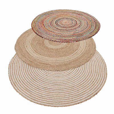 Woven Round Rugs in Neutral and Multi Colored Hues Stacked for Stylish Home Decor 3d model