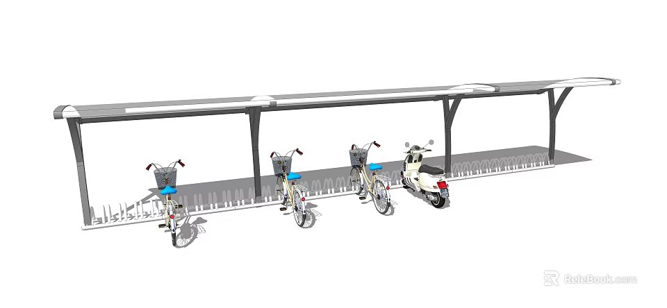 Outdoor Bike Parking Canopy with Metal Frame for Electric Bikes and Scooters 3d model 