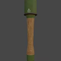 Green Cylindrical Object With White Triangle Logo And Wooden Handle