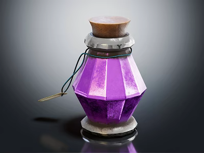 Medical Device Purple Hexagonal Jar With Wooden Lid Silver Band And Tag 3d model
