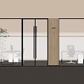 Modern Glass Partition With Wooden Frame And Sliding Doors For Office Space