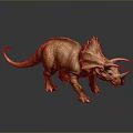 Realistic Brown Triceratops Reptile With Three Horns Frilled Neck Standing On Reflective Surface