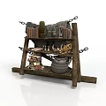 Rustic Wooden Tiered Shelf With Metal Chains Books And Vintage Pot Decor