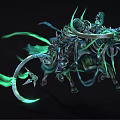 Skeletal Knight Mounted On Skeletal Horse With Green Glowing Energy And Weapon In Dark Fantasy
