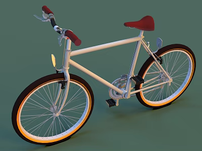 Stylish Retro Bicycle With White Frame Red Saddle And Orange Rim Wheels 3d model
