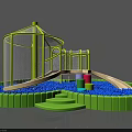 Kids Playground With Yellow Net Structure Slide And Colorful Blocks In Blue Balls Area