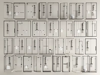 Various Shower Sauna Unit Designs With Glass Doors And Structural Details 3d model