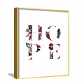 Floral LOVE Wall Art With Red Pink Leaves And Golden Frame White Background Design