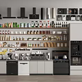 Modern Kitchen Interior With Tableware Set Cabinets Shelves And Coffee Machine 3d model
