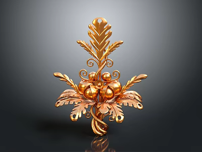 Golden Plant Inspired Decoration With Curled Vines Leaves And Fruits 3d model