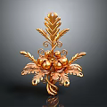 Golden Plant Inspired Decoration With Curled Vines Leaves And Fruits