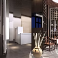 Elegant Modern Clubhouse Interior With Reception Counter Wooden Chairs And Decorative Vase
