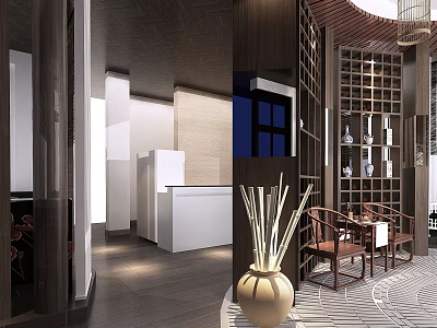 High-grade clubhouse hall of new Chinese-style clubhouse 3d model