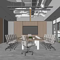 Modern Conference Room Interior With Large Table Chairs Blackboard And City View Windows