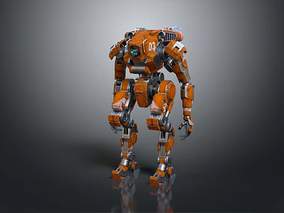 Smart Orange Mechanical Robot With Standing Posture Detailed Structure And Number 01 3d model