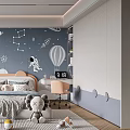 Starry Sky Kids Room Interior Design With Astronaut Hot Air Balloon Bed And Desk