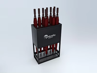 Practical Black Umbrella Stand With Multiple Red Umbrellas For Home Use 3d model