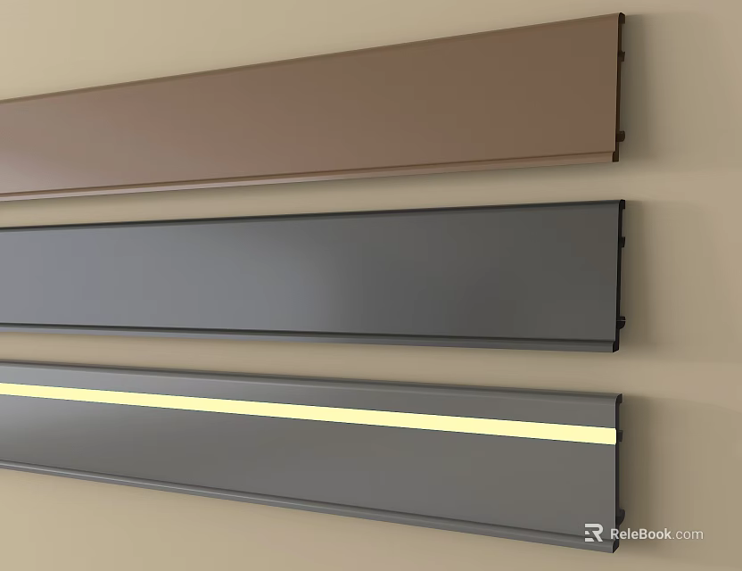 Wall Mounted Decorative Lines in Brown Gray and Yellow Stripe Design for Home Decor 3d model 