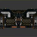 Industrial Mechanical Structure With Grille Panels Yellow Black Warning Stripes And Support Pillars