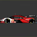 Red and White Race Car with Rear Wing Number 5 and Glossy Aerodynamic Design