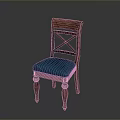 Wooden Chair With Cross Back Design Blue Upholstered Seat And Carved Legs
