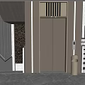 Sleek Modern Elevator Lobby With Marble Floor Metal Doors LED Lighting Staircase Railings And Bin