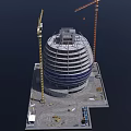 Construction Site With Dome Shaped Building And Tower Cranes Under Construction 3d model