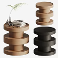 Modern Layered Round Side Tables in Wooden and Black Finishes for Living Room Decor