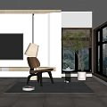Leisure Chair in Modern Living Room with Floor Lamp Potted Plant Gray Rug and Window