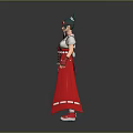 Game Movie Character In White Top Red Skirt With Green Red Headwear And Ringed Blade