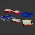 Colorful Baking Dishes Set With Red Blue Rectangular Square Oval Shapes