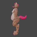 Cartoon Spotted Character With Pink Ears Tail White Chest Fur Standing On Blue Background