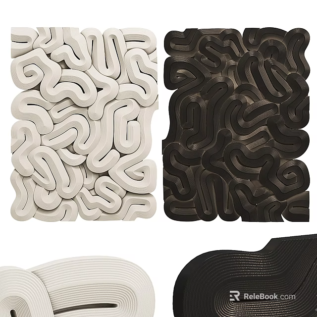 Abstract Painting With Black And White Curvy Lines And Wavy Patterns 3d model 