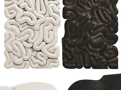 Abstract Painting With Black And White Curvy Lines And Wavy Patterns 3d model