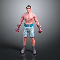 Shirtless Man Wearing Boxing Shorts and Red Gloves in Athletic Standing Pose