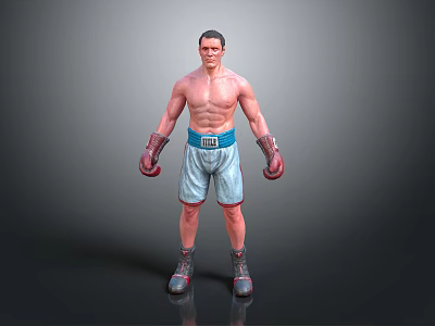 Shirtless Man Wearing Boxing Shorts and Red Gloves in Athletic Standing Pose 3d model