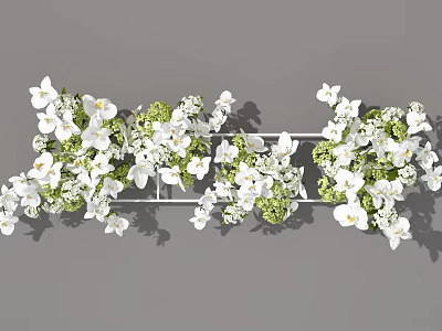 Elegant Floral Display With White Flowers And Green Plants On Metal Rack 3d model